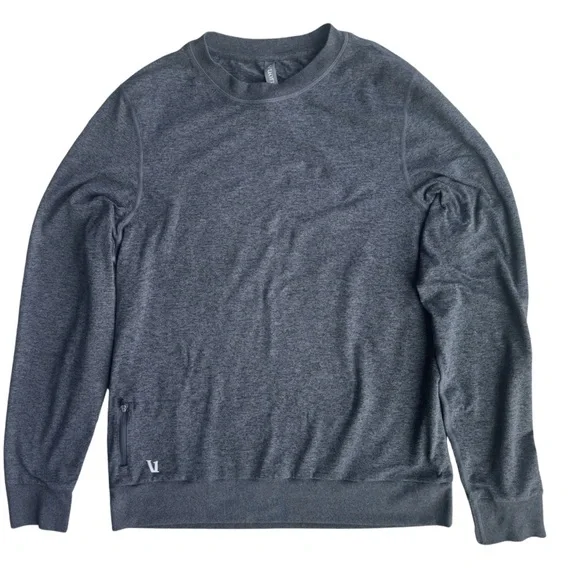 Vuori Gray Ponto Performance Crew Long Sleeve Tee Shirt Zipper Pocket Medium M - Picture 2 of 4